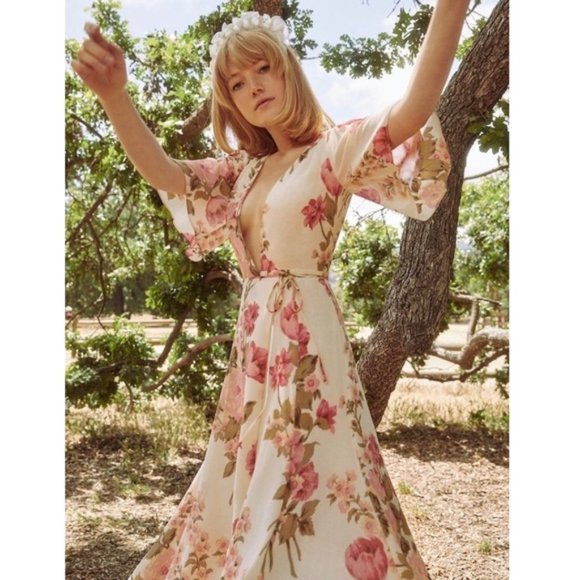 Reformation Rhodes wrap dress in Josephine (M)